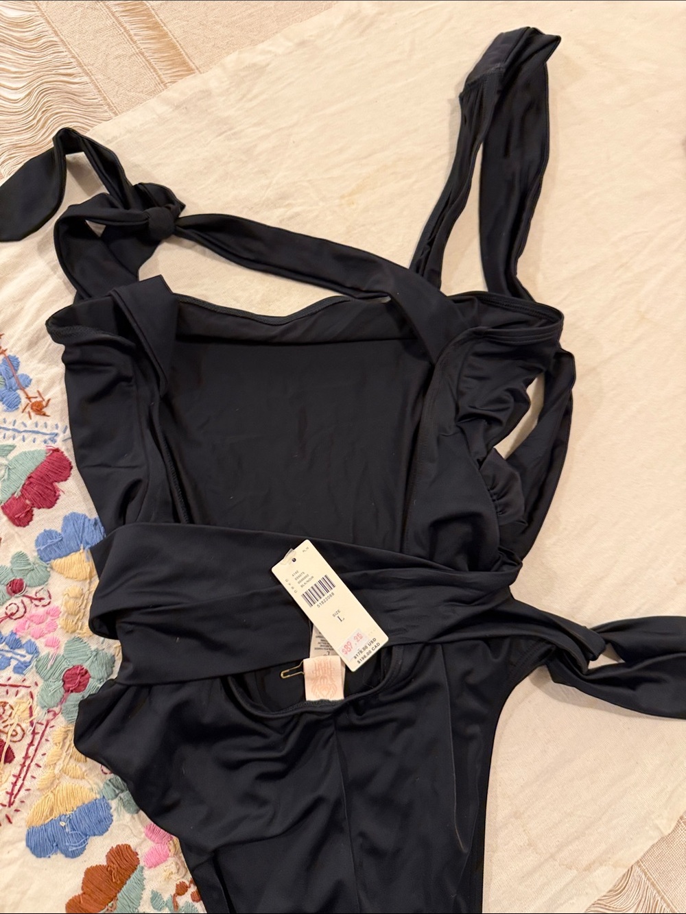 Anthropologie Black One-Piece Tie-Strap Swimsuit - Picture 3 of 5